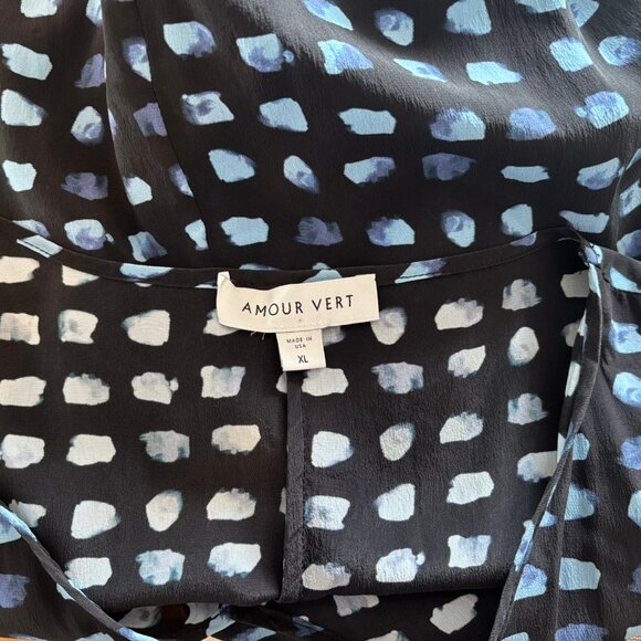 Amour Vert 100% Silk Black & Blue Abstract Print Midi Dress - Size XL - Picture 4 of 5